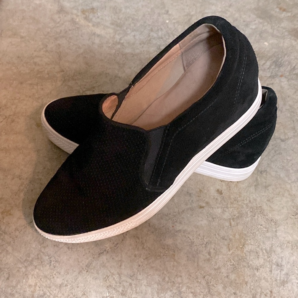 Caslon black suede hidden wedge sneakers. Size 8 1/2